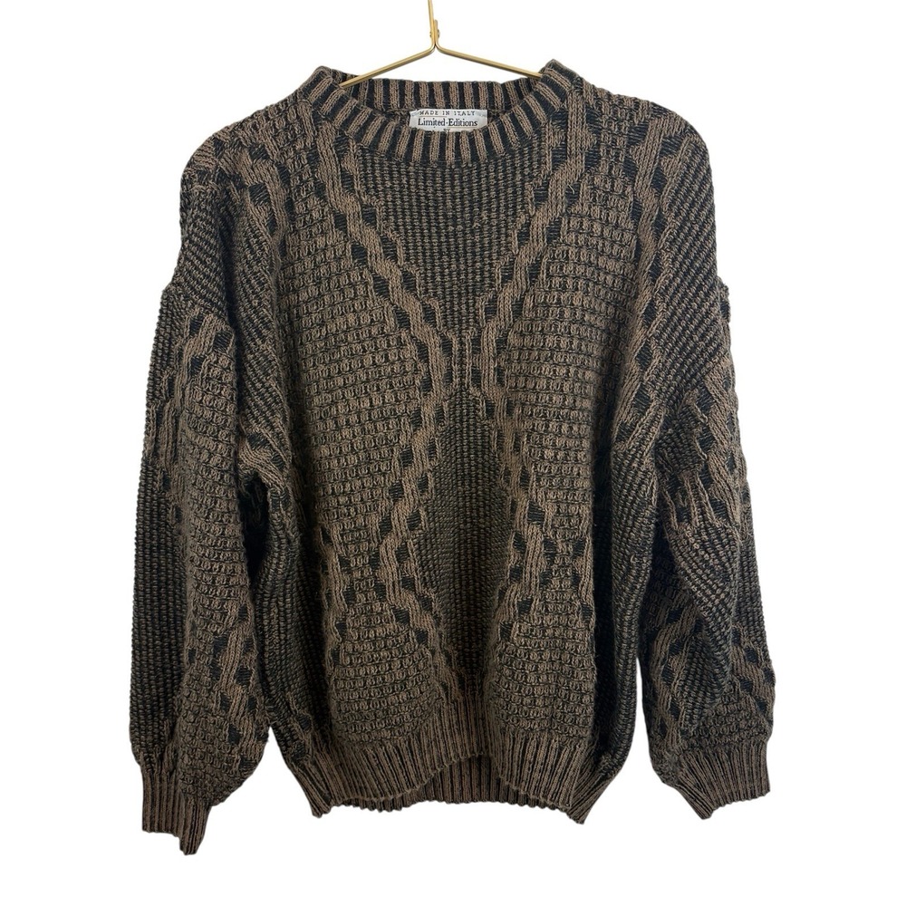 Vintage Limited Editions Made in Italy Black Brown Sweater Acrylic Wool Sz M‎
